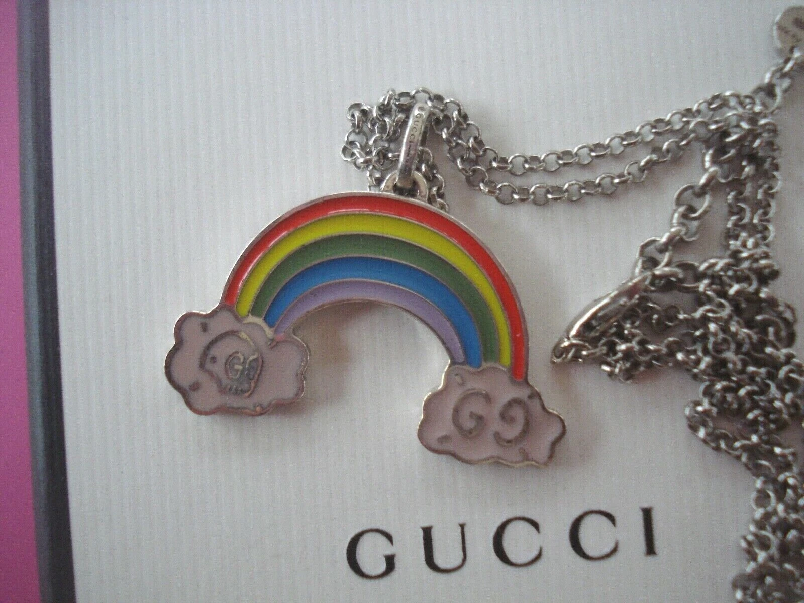 COLLANA CIONDOLO AUTENTICA GUCCI GHOST PRIDE ARCOBALENO NUOVA