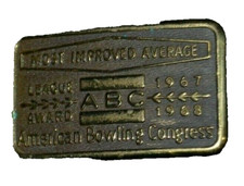 ABC American Bowling Congress Brass Belt Buckle Most Improved Avg Award Vtg 60's