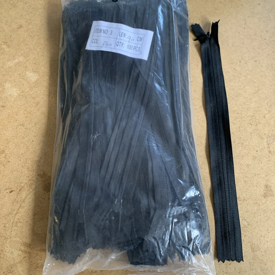 Black Invisible Zip concealed Zipper 9 inch size 3 Closed End Zips x 100 Bulk - Image 2 of 4