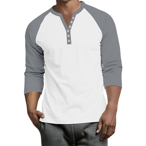 Mens Raglan Henley Shirts 3/4 Sleeve T-Shirt Baseball Jersey Sports Casual Tee❤ - Picture 26 of 34