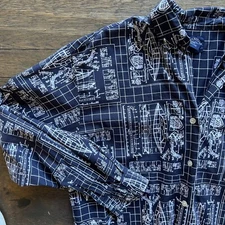 Dockers Boat Blueprint Shirt Womens M ~Blue Graphic Boat Sailing Nautical