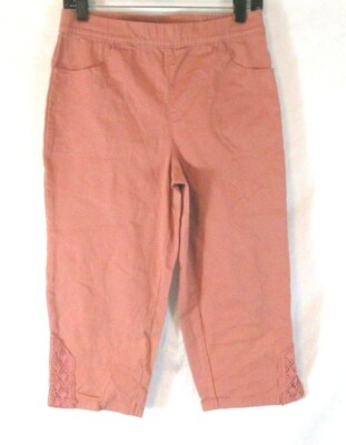 Denim & Co. Capri Pants Rose Pink Sz 6 Crochet Detail Pull On A288103 Women XS11