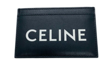 Celine Black Leather Card Holder Wallet Logo Print Made In Italy