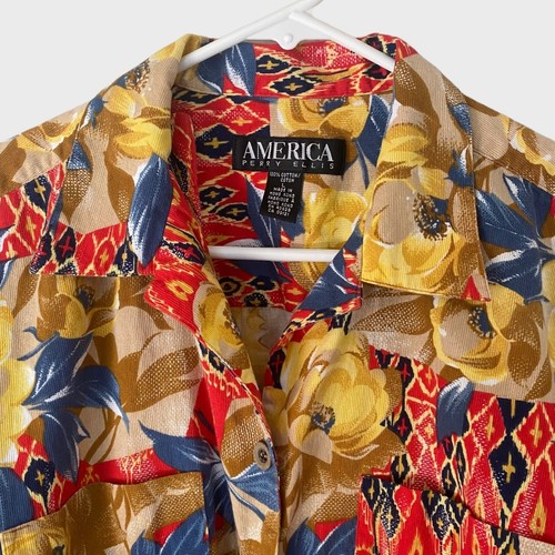 Vintage Perry Ellis Cropped Tie-Front Hawaiian Button-Up Shirt Womens Size Large - Picture 5 of 12