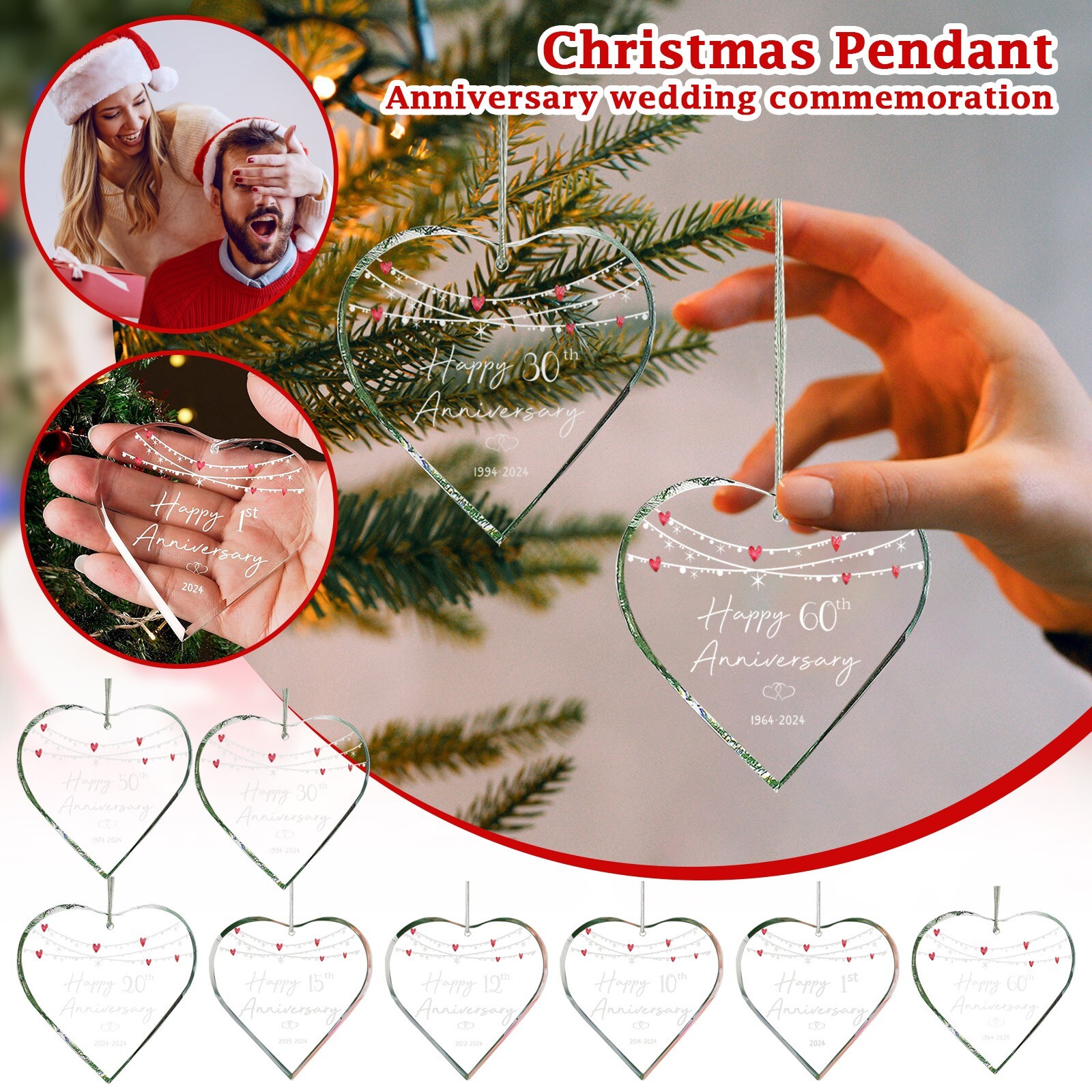 2D Wedding For Couple Gifts  For Wife Or Husband Glass Heart Anniversary