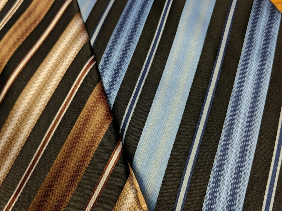 Corbatas Ermenegildo Zegna 100% Seda Hechas en Italia Lote de 2 Rayas Marrón Azul Foto 3 de 4