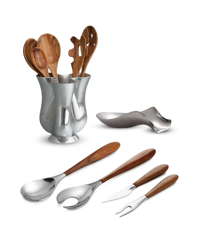 Jarra de herramientas de tulipán nambe con juego de herramientas de cocina de 5 piezas | Soporte para utensilios para contar... Foto 3 de 4