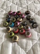 25 Glass Murano Style 925 Charm Beads EUC Unbranded