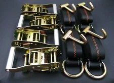 12pc Lasso Strap 2" Ratchet J Finger Hook Tow Truck Wheel Strap Tie Down 12' BLK
