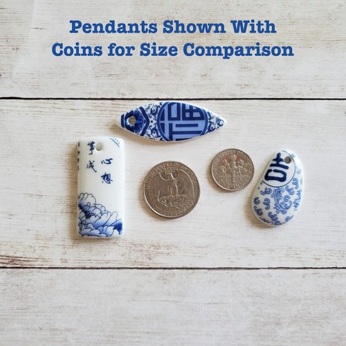 White and Blue China Dish Porcelain Pendant Charm Ceramic Jewelry Craft Supplies - Picture 5 of 7