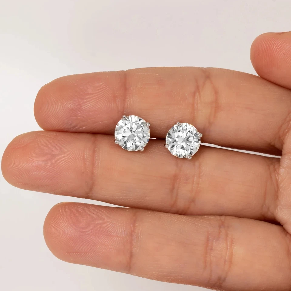 Solitaire Moissanite Studs Round Studs 925 Silver Earrings Women Earrings - Image 2 of 4