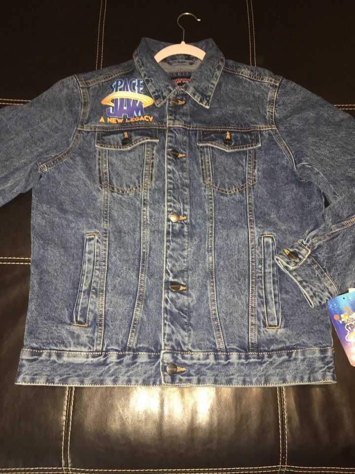 Members Only Looney Tunes Space Jam Denim Trucker Jacket Men’s Size M - Image 2 of 4