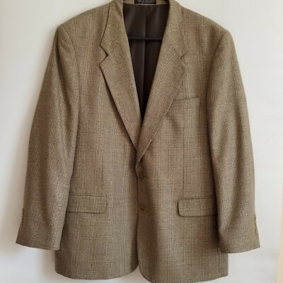 Men's Jones New York Sport Coat 43R Camel/Black Silk & Wool Blend 