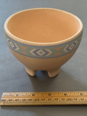 TREASURE CRAFT SOUTHWEST PATTERN PEACH BLUE SALSA DIP MOLCAJETE LOOK BOWL VTG