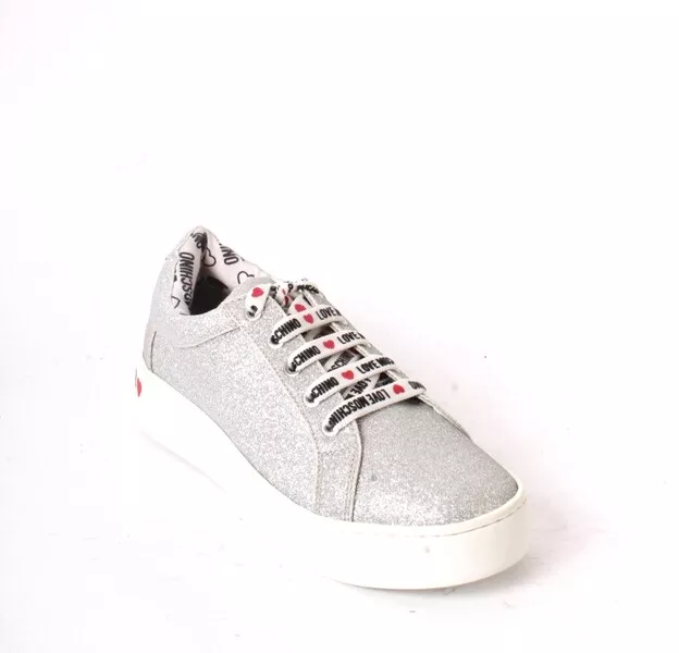 Love Moschino 15253a Silver Suede Glitter Lace Up Platform Sneakers 39 US 9