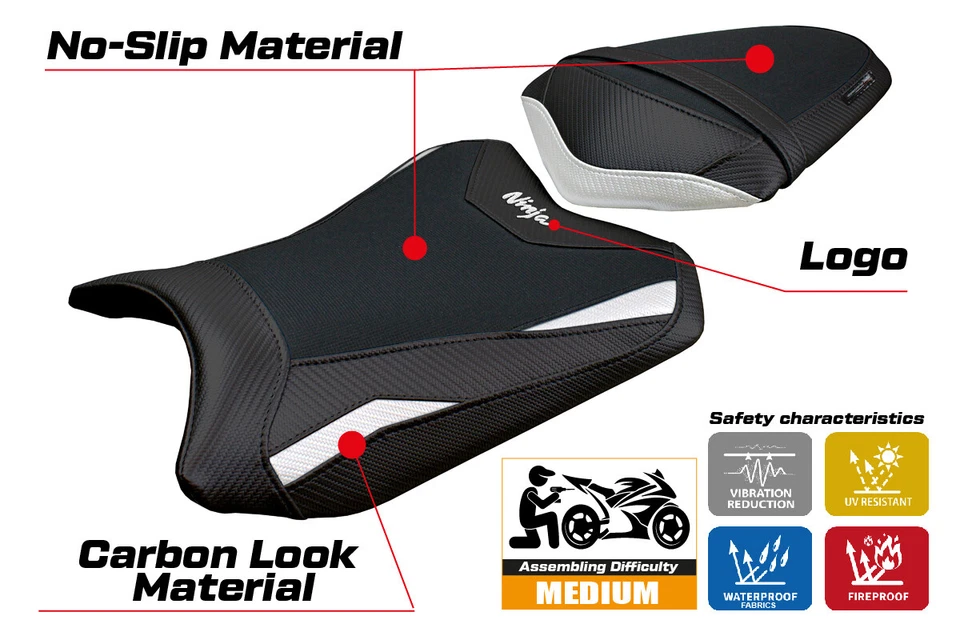 Белый чехол на сиденье Kawasaki Ninja 300 2013 2014 2015 2016 2017 Tappezzeria - Изображение 4 из 4