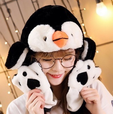 cappello pinguino kawaii peluche copricapo animale orecchie che si muovono  | eBay