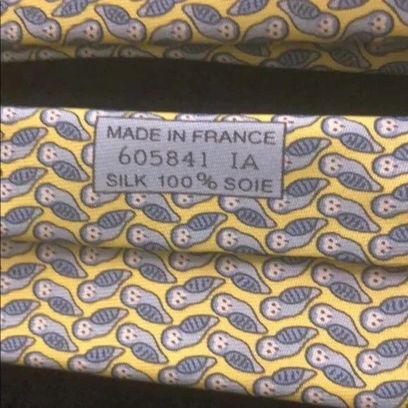 Corbata Hermès amarilla gris Happy Wise Owls, 605841 IA Foto 3 de 3
