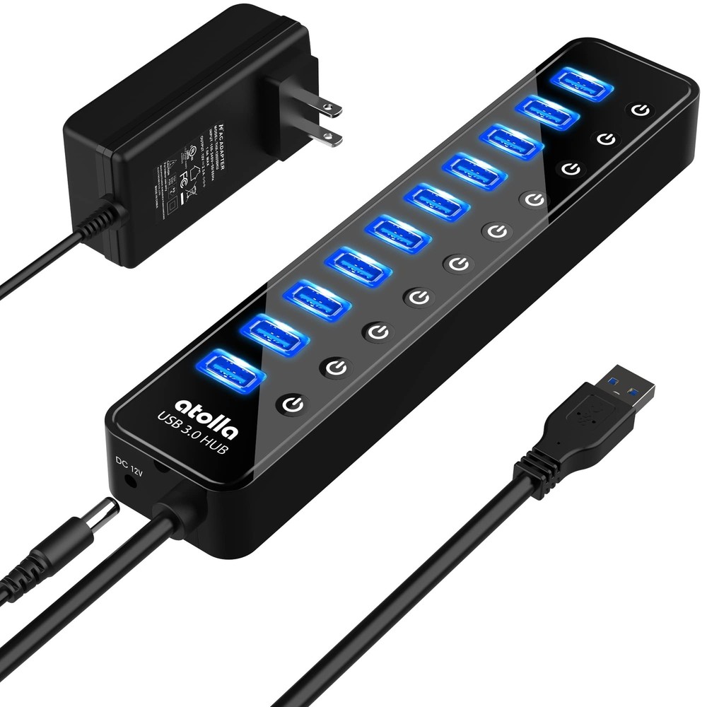 10-Port Powered USB 3.0 Hub with Individual Switches - atolla High-Speed Data Hub
