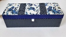 NEW HAND MADE IN INDIAN NAVY BLUE,IVORY, CREAM POLKA DOT EMBROIDERED JEWELRY BOX