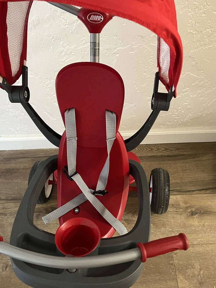 Triciclo de bebé, cochecito de dirección plegable 5 en 1, bicicleta de aprendizaje, ajustable, seguridad, rojo Foto 3 de 3