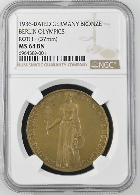 1936-DATED GERMANY BERLIN OLYMPICS BRONZE MEDAL- NGC MS 64 BN