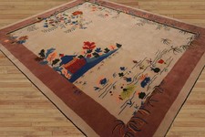 Tappeto cinese Art Decò zona orientale trapuntato a mano beige marrone lana ecc...