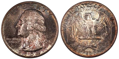 1954 Gem BU Washington Quarter- Lustrous, Colorful Mint Set Toned, Start 99c NR!