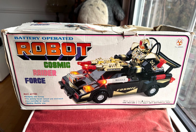 VINTAGE 1980er ROBOTER COSMIC RAIDER FORCE AUTO MIT LICHTERN & SOUNDS FUNKTIONIERT