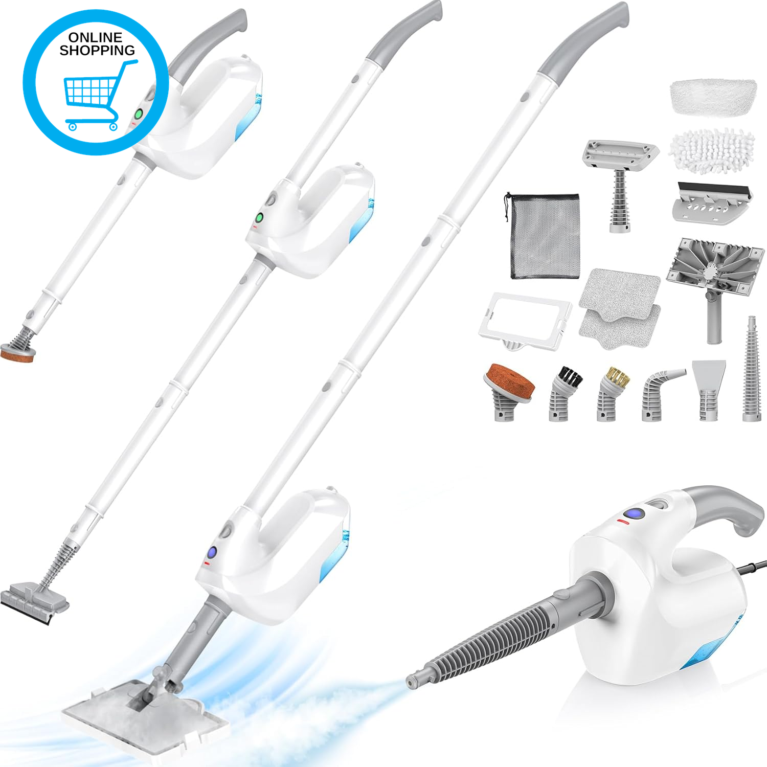 10-In-1 Steam Mop with Detachable Handheld Steamer, Multi & up Steamer for Clean