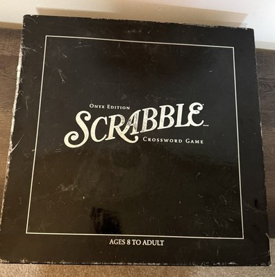 Scrabble Onyx Edition with Black Rotating Board - Missing 2 Tile Stands