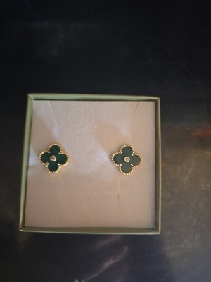 Van Cleef & Arpels Vintage Alhambra Earrings Malachite Diamond 18k Gold VCA Box