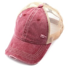 C.C Hatsandscarf Exclusives Washed Distressed Cotton Denim Ponytail Hat Adjus...