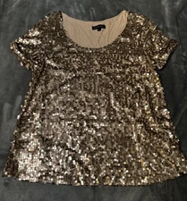 Wishlist Sequin Top Womens Small Gold Short Sleeve Scoop Neck Party New Years