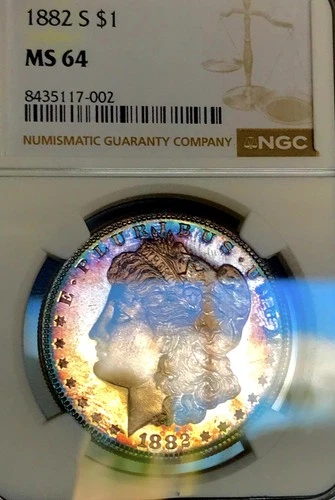 1882 S MORGAN DOLLAR NGC MS64**HUGE DUAL RAINBOW! LOOKS ULTRA PL+++  NR #64809