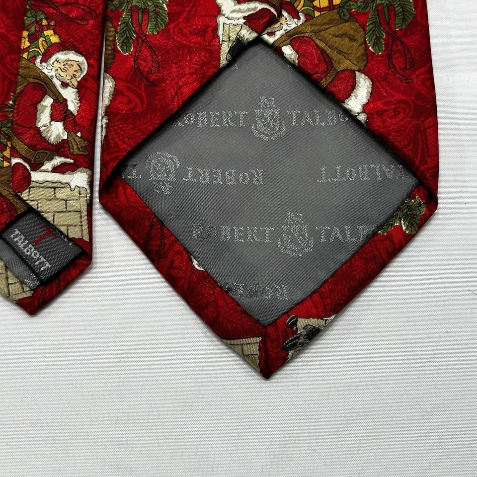 Vintage Robert Talbott Neck Tie 4"x57” Silk Santa Christmas Holiday Made In USA - Image 3 of 4