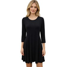 Donna Ricco stretch midi black modal casual comfort 1/2 sleeve dress EUC comfort