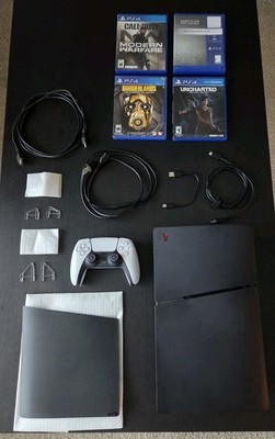Sony PlayStation 5 PS5 Slim Disc Edition 1TB Bundle - OEM Black Plates, 4 Games