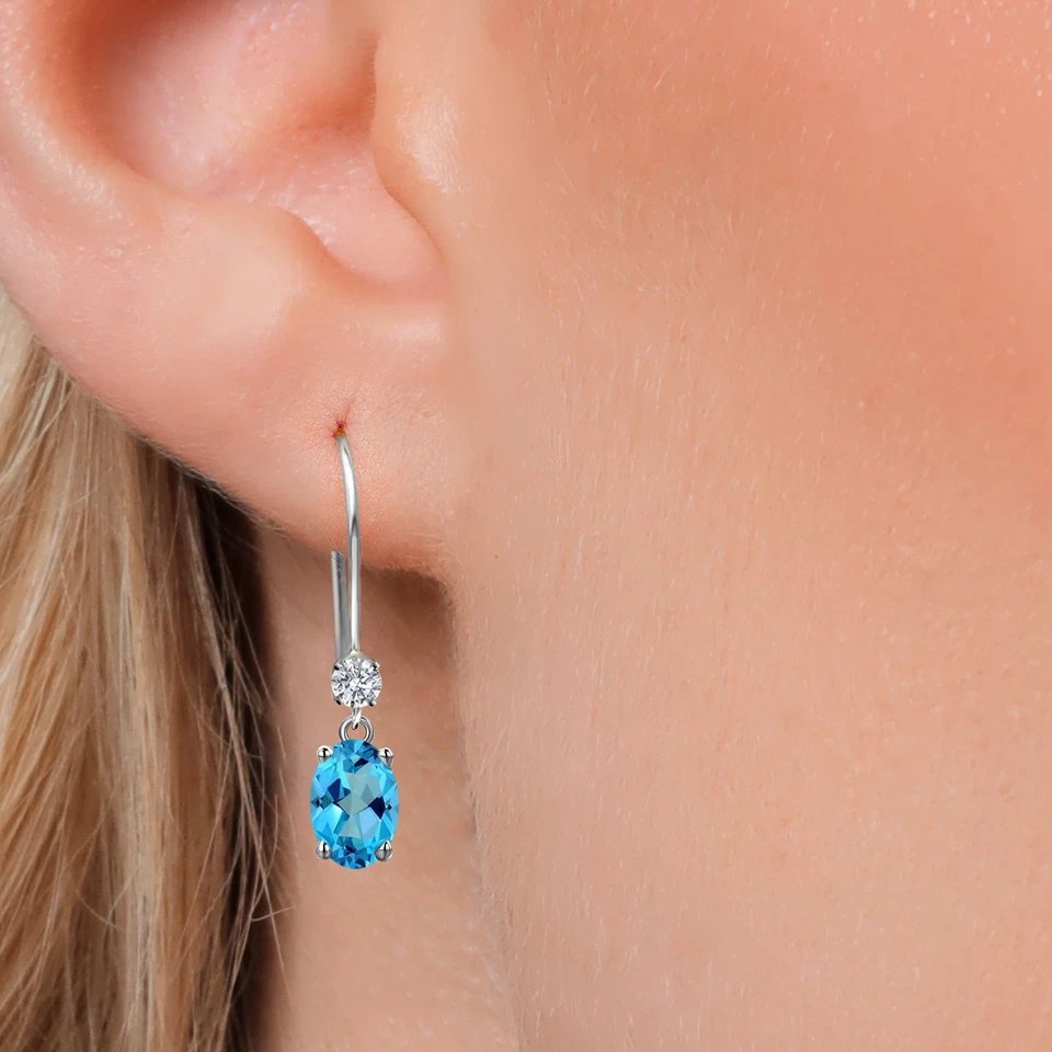 14K White Gold American Blue Mystic Topaz and Lab Grown Diamond Earrings for - Image 3 of 4