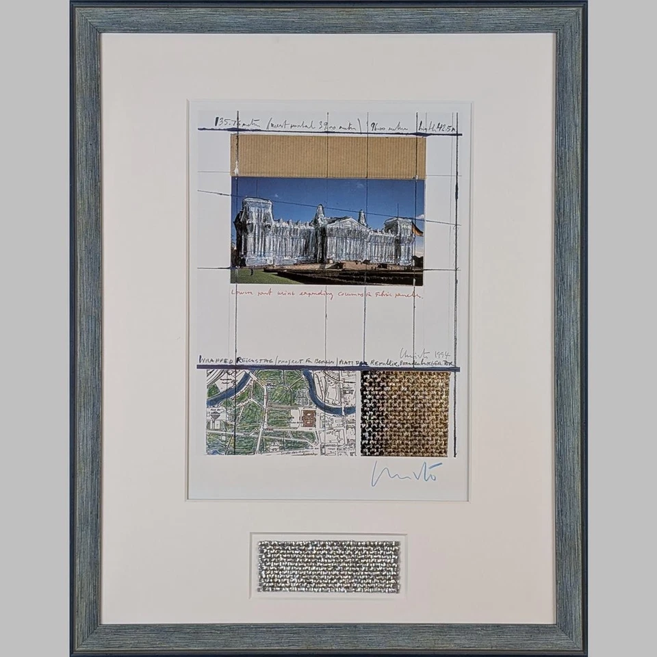 Christo Wrapped Reichstag handsigniert mit Originalstoff museal gerahmt - Bild 1 von 2