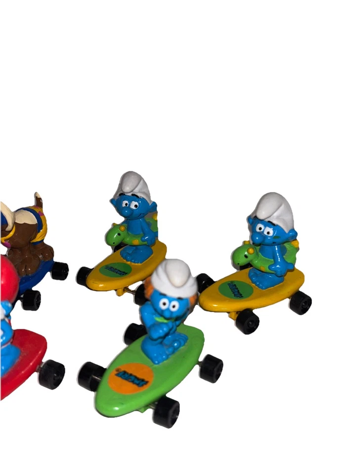 Peyo Applause 1996 conjunto de 7 Pitufos en monopatín Rolling Hardee's vintage Foto 2 de 4