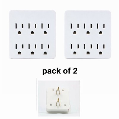 ( 2 pack ) 6 Grounded Outlets Tap Electric Wall Outlet Extender 6 Prong