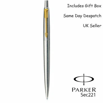 PERSONALISED ENGRAVED PARKER JOTTER BALLPOINT PEN - SILVER GOLD clip Blue&Black
