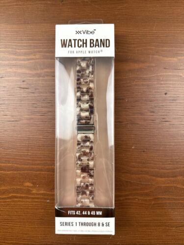 Apple Watch Ladies Watch Band 42, 44 & 45 MM, Shiny Silver/Tortoise Resin