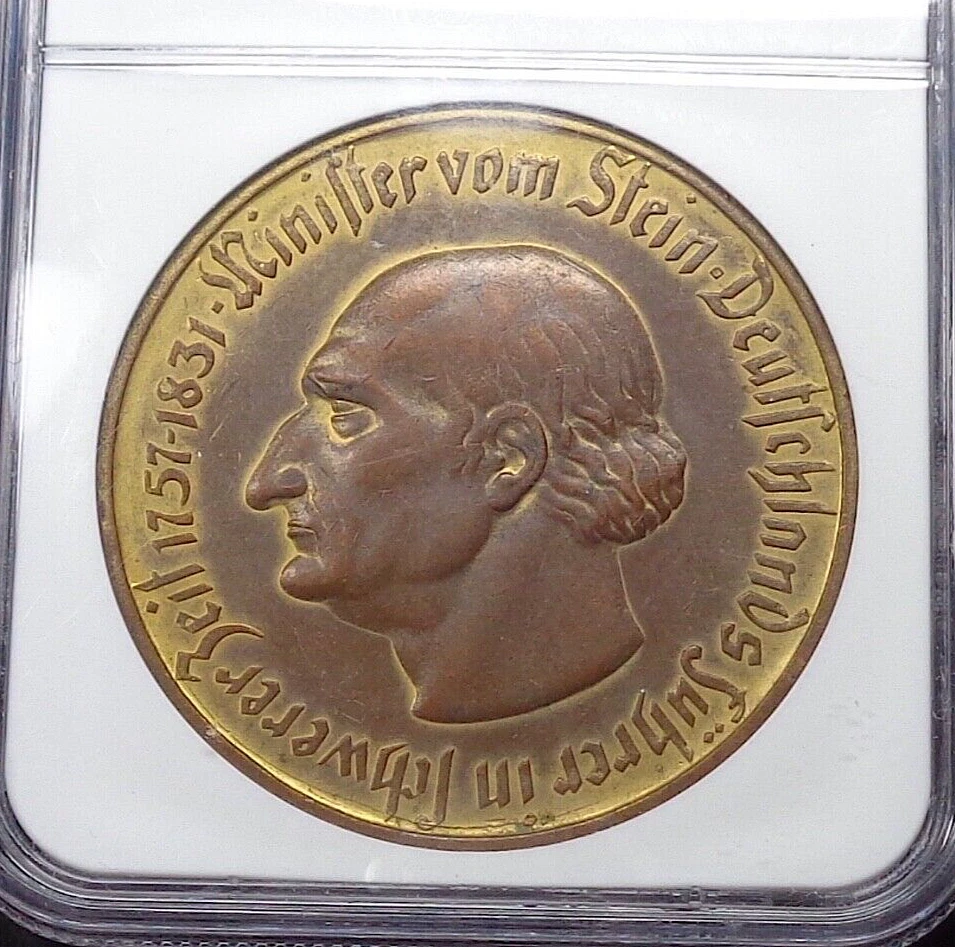 1923 Weimar Germany - Westphalia Gilt-Bronze 5 Million Mark Notgeld, NGC AU 58. - Image 3 of 4
