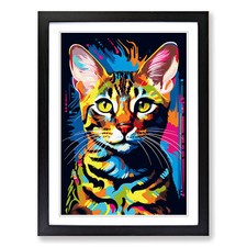 Bengal Cat Pop Framed Canvas Wall Art Print Poster Picture, Home Decor