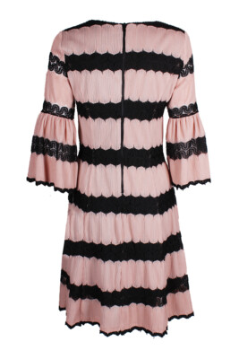 Taylor Lace-Stripe Bell-Sleeve Dress - Pink 6
