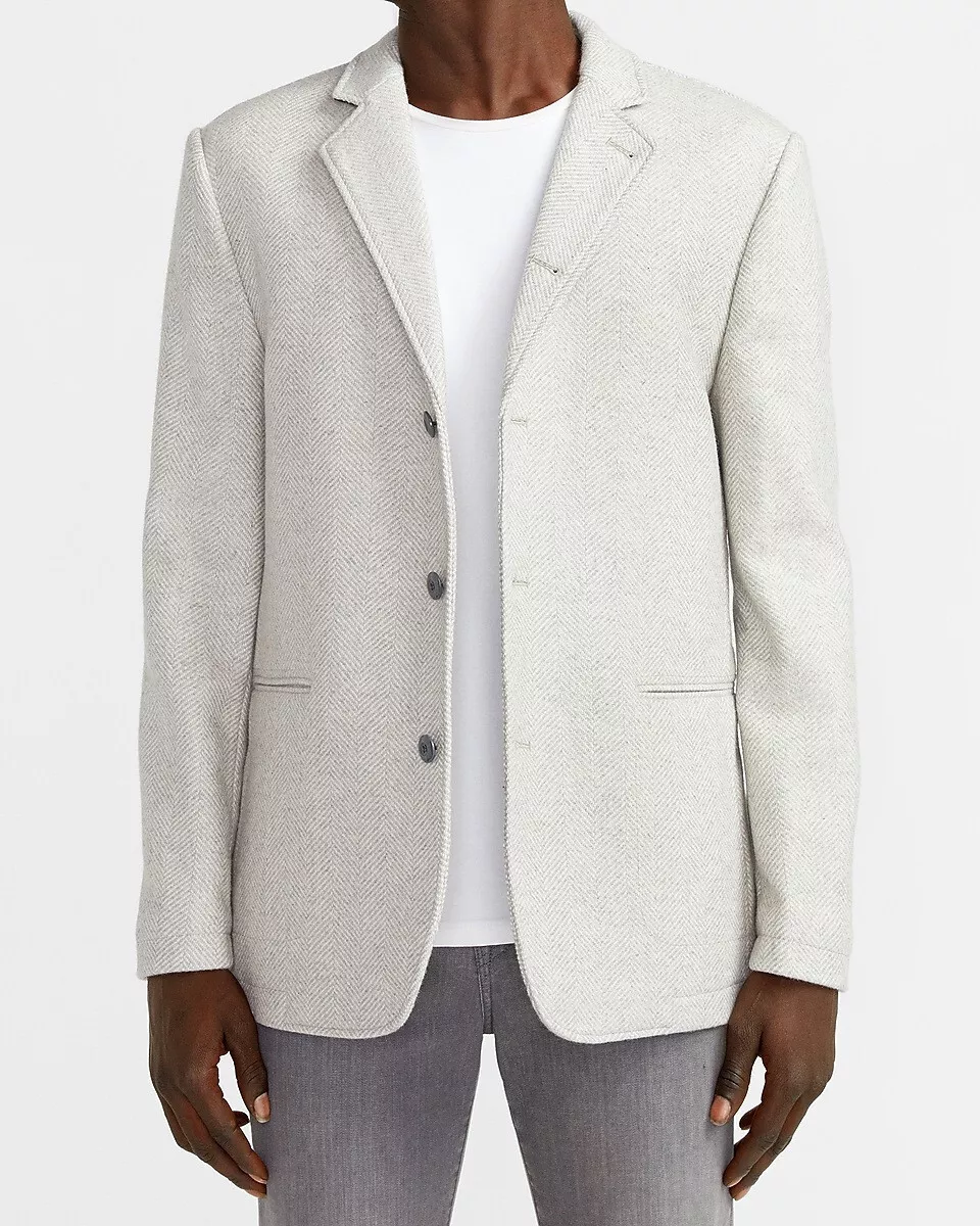 NEW EXPRESS $198 IVORY HERRINGBONE CONVERTIBLE BLAZER JACKET SZ S