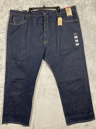 Levis 501 Mens 50x30 Blue Dark Wash Denim Button Fly Straight Leg Jeans New