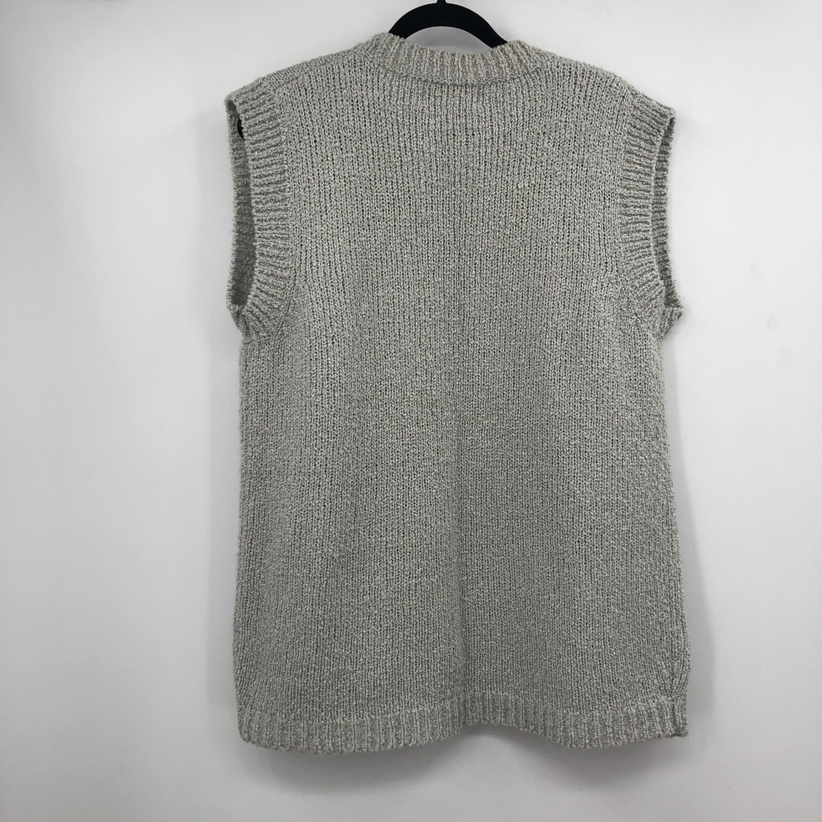 Vintage 80s Light Gray Women's Open Front Sweater Vest Sleeveless